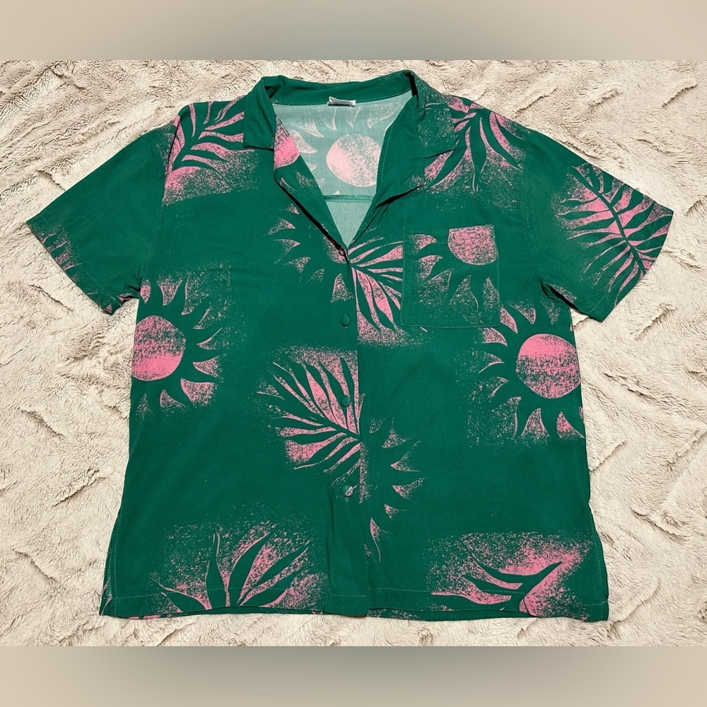 Cotton On Green Shirt with Pink Accents